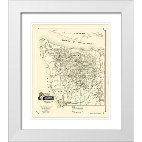 Olympic Mountains Washington - Gill 1890 White Modern Wood Framed Art Print with Double Matting by Gill