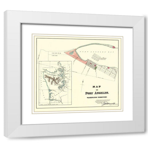 Port Angeles Washington - Ware 1891 White Modern Wood Framed Art Print with Double Matting by Ware