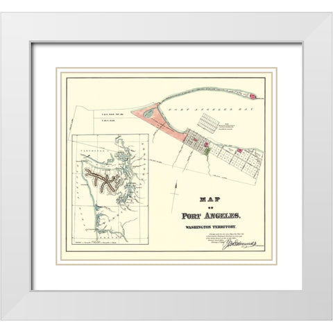 Port Angeles Washington - Ware 1891 White Modern Wood Framed Art Print with Double Matting by Ware