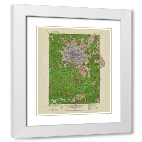 Mt Rainier Washington Quad - USGS 1924 White Modern Wood Framed Art Print with Double Matting by USGS