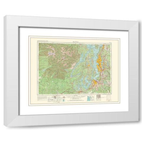 Seattle Washington Quad - USGS 1966 White Modern Wood Framed Art Print with Double Matting by USGS