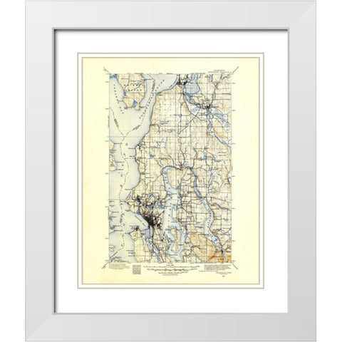 Snohomish Washington Quad - USGS 1895 White Modern Wood Framed Art Print with Double Matting by USGS