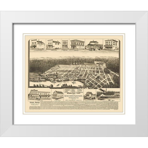 Snohomish Washington - Elliot 1890 White Modern Wood Framed Art Print with Double Matting by Elliot