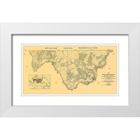 Spokane Indian Reservation - Manning 1910 White Modern Wood Framed Art Print with Double Matting by Manning