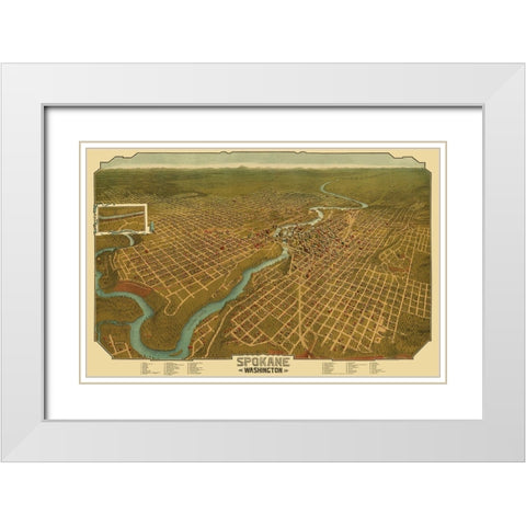 Spokane Washington - Graham 1905 White Modern Wood Framed Art Print with Double Matting by Graham