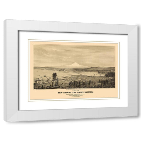 New Tacoma Mount Rainier Washington - Glover 1878 White Modern Wood Framed Art Print with Double Matting by Glover