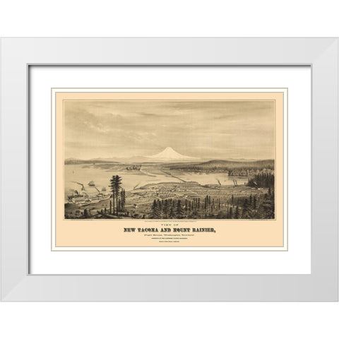 New Tacoma Mount Rainier Washington - Glover 1878 White Modern Wood Framed Art Print with Double Matting by Glover
