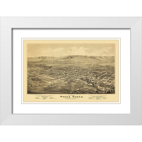 Walla Walla Washington - Everts 1876 White Modern Wood Framed Art Print with Double Matting by Everts