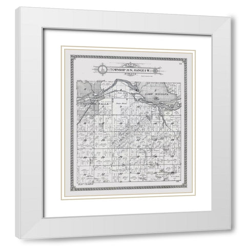 Chippewa Falls - Township 28 N., Range 8 W. White Modern Wood Framed Art Print with Double Matting by Unknown