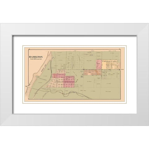 Hamilton Illinois 1874 White Modern Wood Framed Art Print with Double Matting by Andreas