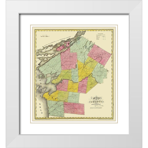 Jefferson New York Landowner - Burr 1829 White Modern Wood Framed Art Print with Double Matting by Burr