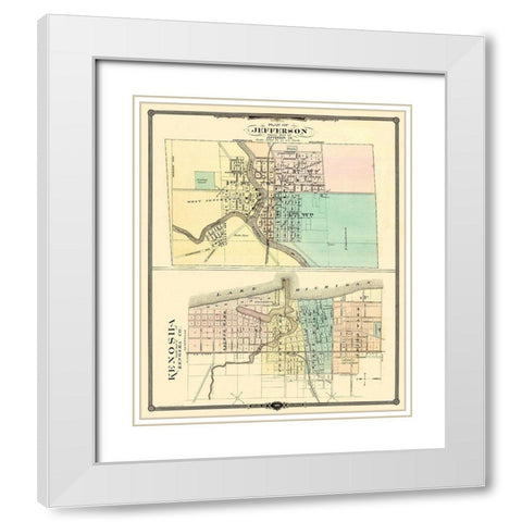Kenosha, Jefferson Wisconsin - Snyder 1878 White Modern Wood Framed Art Print with Double Matting by Snyder