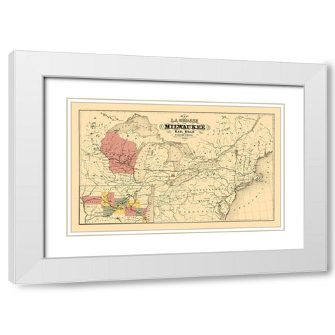 La Crosse and Milwaukee Railroad - Colton 1855 White Modern Wood Framed Art Print with Double Matting by Colton