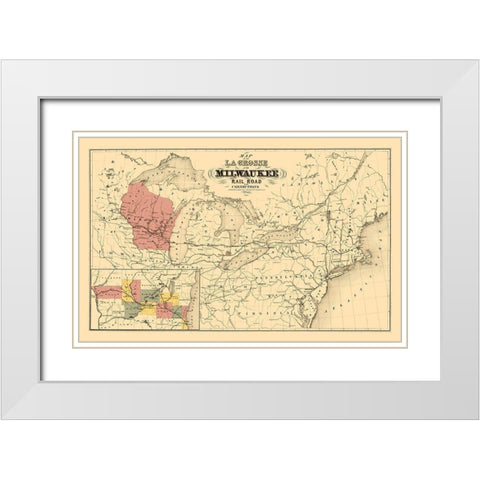 La Crosse and Milwaukee Railroad - Colton 1855 White Modern Wood Framed Art Print with Double Matting by Colton