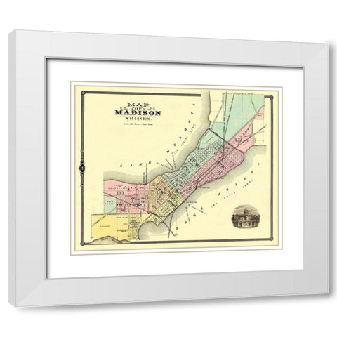 Madison Wisconsin - Snyder 1878 White Modern Wood Framed Art Print with Double Matting by Snyder