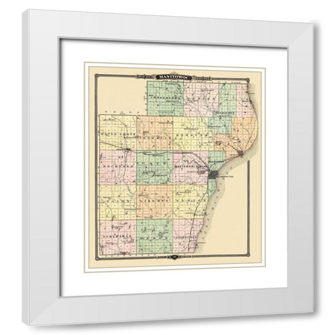 Manitowoc Wisconsin - Snyder 1878 White Modern Wood Framed Art Print with Double Matting by Snyder