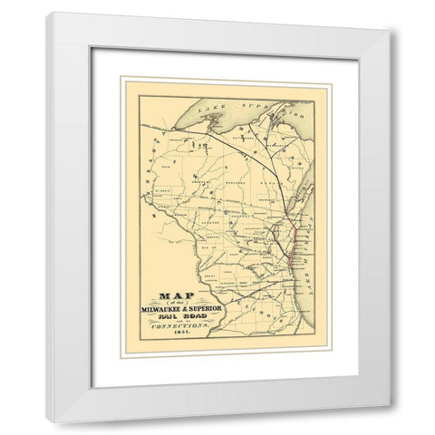 Milwaukee and Superior Railroad 1857 White Modern Wood Framed Art Print with Double Matting by Nesbitt