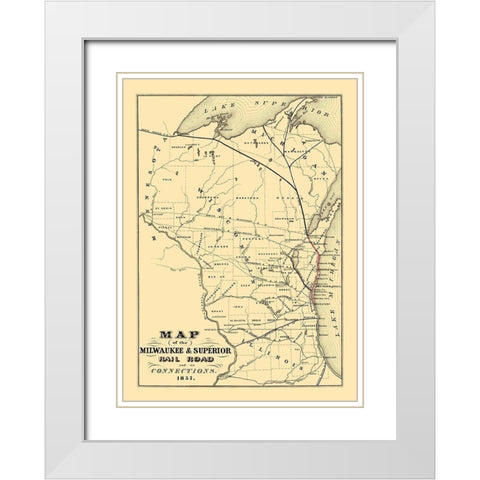 Milwaukee and Superior Railroad 1857 White Modern Wood Framed Art Print with Double Matting by Nesbitt