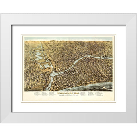 Milwaukee Wisconsin - Bailey 1872 White Modern Wood Framed Art Print with Double Matting by Bailey