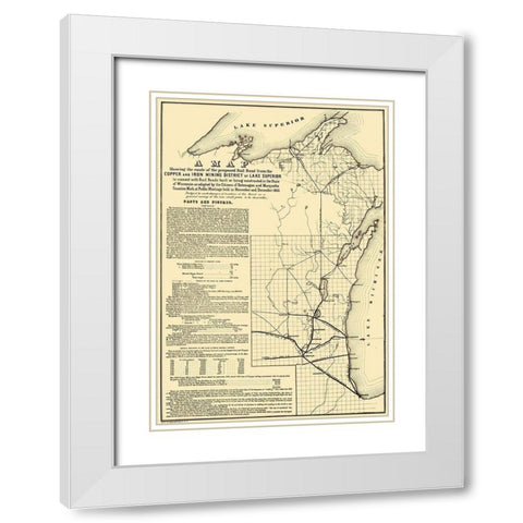 Michigan Wisconsin - Endicott 1855 White Modern Wood Framed Art Print with Double Matting by Endicott