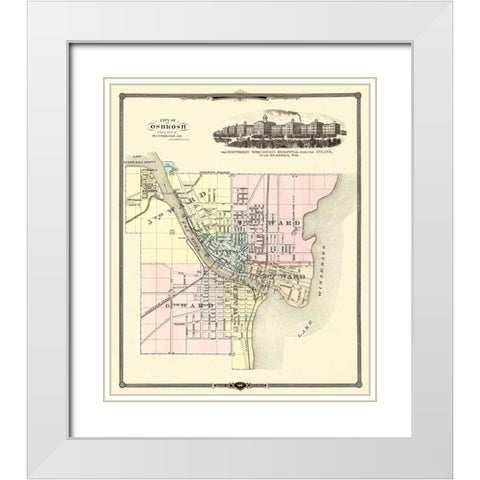 Oshkosh Wisconsin - Snyder 1878 White Modern Wood Framed Art Print with Double Matting by Snyder