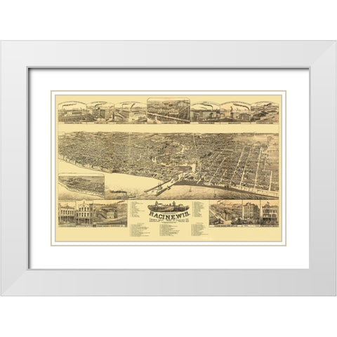 Racine Wisconsin - Stoner 1883 White Modern Wood Framed Art Print with Double Matting by Stoner
