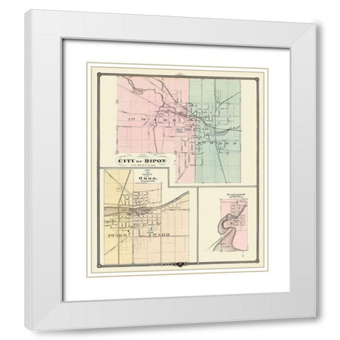 Ripon, Omro, Dartford Wisconsin - Snyder 1878 White Modern Wood Framed Art Print with Double Matting by Snyder