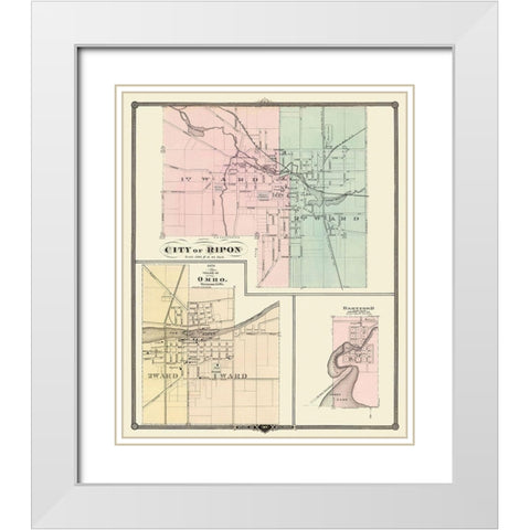 Ripon, Omro, Dartford Wisconsin - Snyder 1878 White Modern Wood Framed Art Print with Double Matting by Snyder