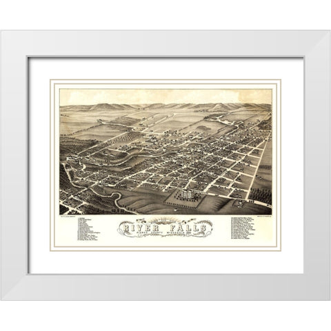 River Falls Wisconsin - Stoner 1880 White Modern Wood Framed Art Print with Double Matting by Stoner