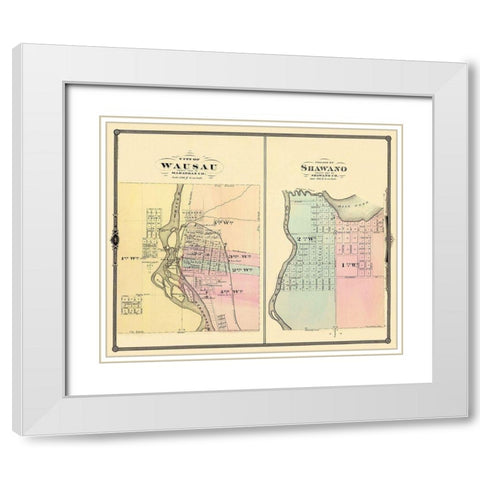 Wausau, Shawano Wisconsin - Snyder 1878 White Modern Wood Framed Art Print with Double Matting by Snyder