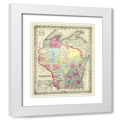 Wisconsin - Colton 1855 White Modern Wood Framed Art Print with Double Matting by Colton