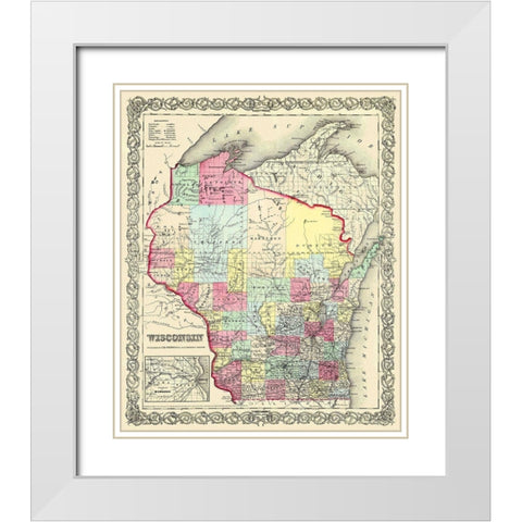 Wisconsin - Colton 1855 White Modern Wood Framed Art Print with Double Matting by Colton
