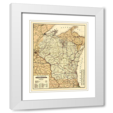 Wisconsin Railroads - Rice 1900 White Modern Wood Framed Art Print with Double Matting by Rice