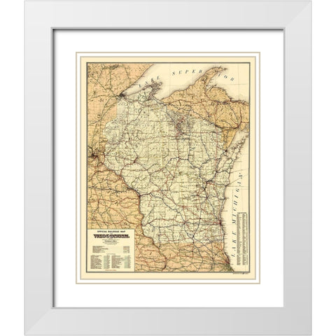 Wisconsin Railroads - Rice 1900 White Modern Wood Framed Art Print with Double Matting by Rice