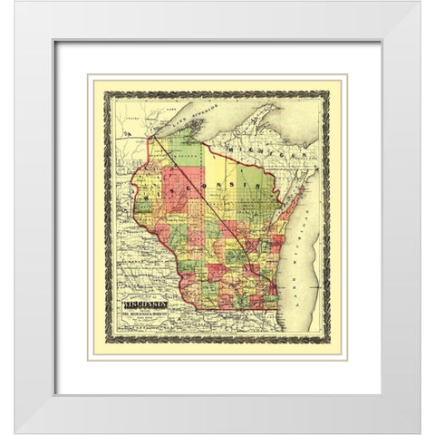 Wisconsin Townships - Hamilton 1857 White Modern Wood Framed Art Print with Double Matting by Hamilton