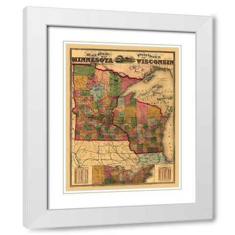 Minnesota Wisconsin - Lloyd 1871 White Modern Wood Framed Art Print with Double Matting by Lloyd