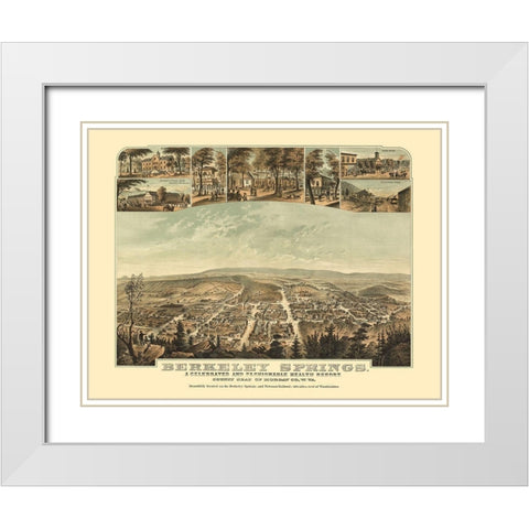 Berkeley Springs West Virginia - Hoen 1889 White Modern Wood Framed Art Print with Double Matting by Hoen