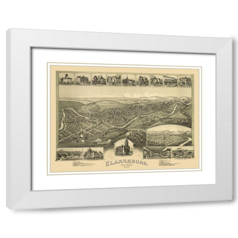 Clarksburg West Virginia - Fowler 1898 White Modern Wood Framed Art Print with Double Matting by Fowler