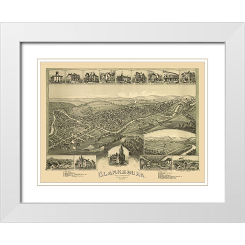 Clarksburg West Virginia - Fowler 1898 White Modern Wood Framed Art Print with Double Matting by Fowler