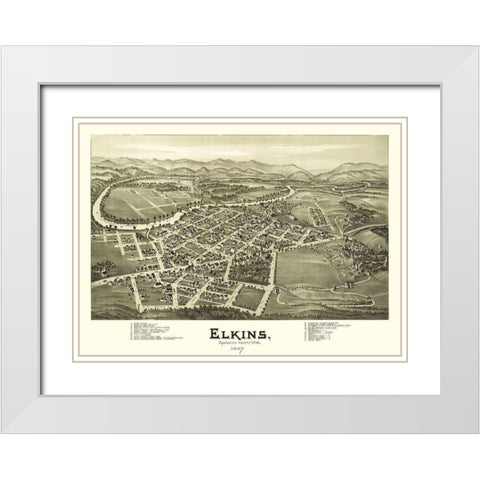 Elkins West Virginia - Fowler 1897 White Modern Wood Framed Art Print with Double Matting by Fowler