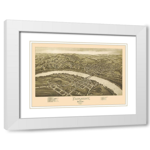 Fairmont Palatine West Virginia - Fowler 1897 White Modern Wood Framed Art Print with Double Matting by Fowler