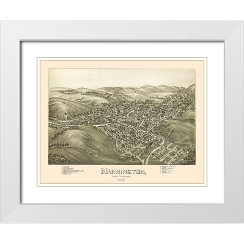 Mannington West Virginia - Fowler 1897 White Modern Wood Framed Art Print with Double Matting by Fowler