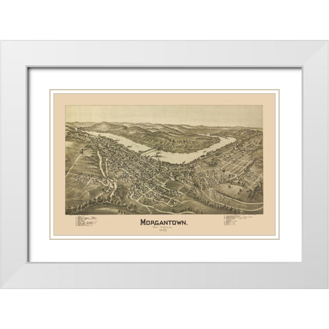 Morgantown West Virginia - Fowler 1897 White Modern Wood Framed Art Print with Double Matting by Fowler