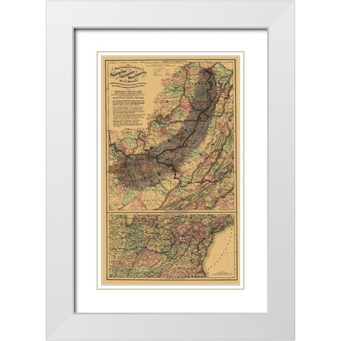 Northern and Southern West Virginia Railroad 1873 White Modern Wood Framed Art Print with Double Matting by Colton