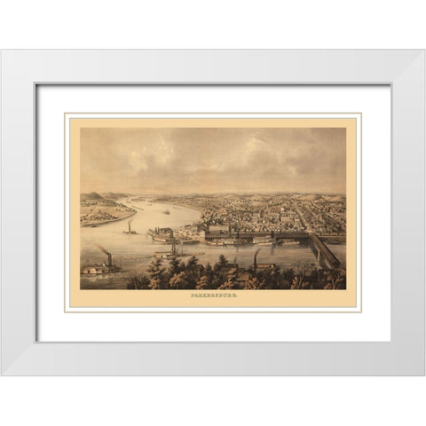 Parkersburg West Virginia - Hoen 1861 White Modern Wood Framed Art Print with Double Matting by Hoen