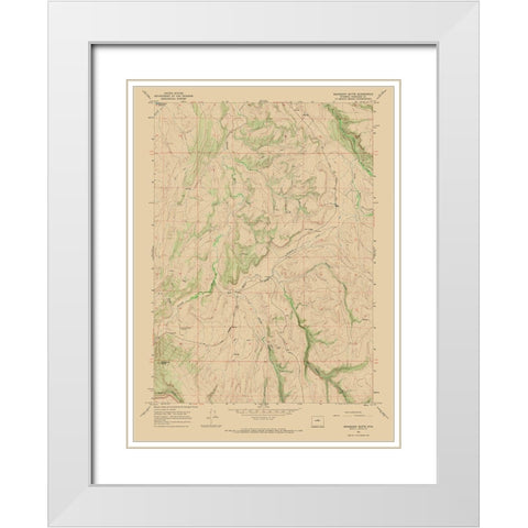 Mahogony Butte Wyoming Quad - USGS 1967 White Modern Wood Framed Art Print with Double Matting by USGS