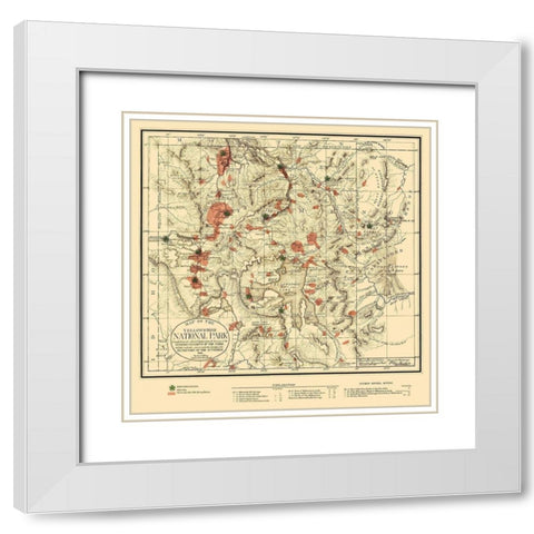 Yellowstone National Park - US Interior 1881 White Modern Wood Framed Art Print with Double Matting by Interior Dept