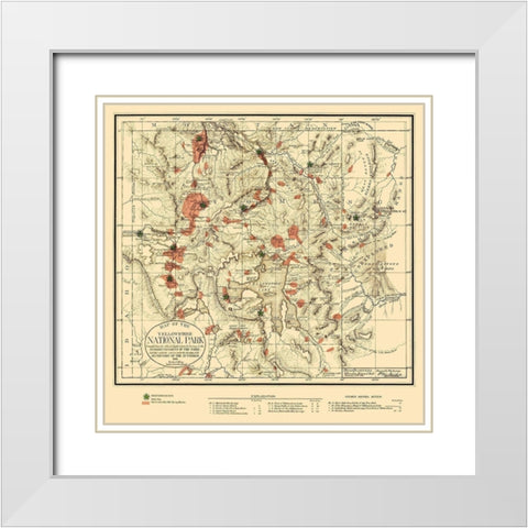 Yellowstone National Park - US Interior 1881 White Modern Wood Framed Art Print with Double Matting by Interior Dept