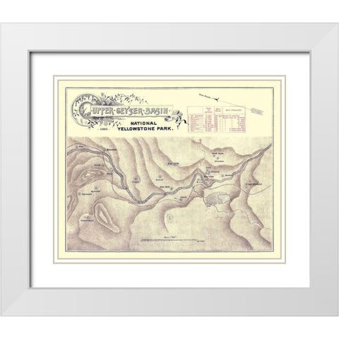 Yellowstone Upper Geyser Wyoming - 1883 White Modern Wood Framed Art Print with Double Matting by Unknown