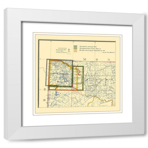 Yellowstone National Park Boundaries - 1895 White Modern Wood Framed Art Print with Double Matting by Unknown